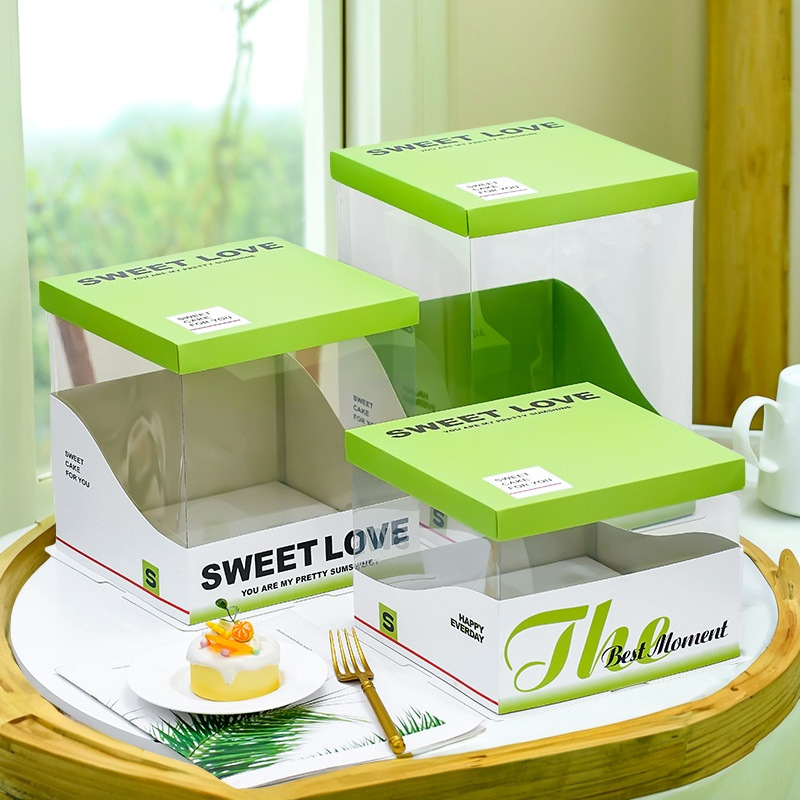 Caja de pastel de cumpleaños Caja de pastel totalmente transparente Nueva caja de embalaje de pastel con sello de cintura 6 6 8 8 10 10 12 pulgadas simple y doble