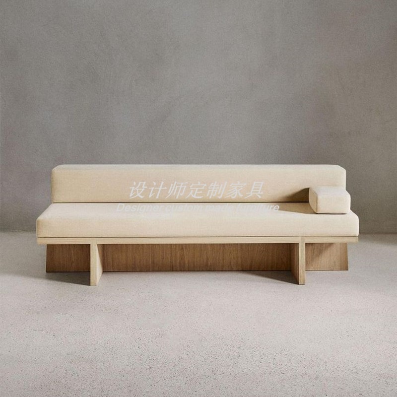 Wabi-Sabi Style Wooden Cafe Double or Three-Person Straight Sofa Booth Designer Simple Hotel Bed and Breakfast Leisure Chair