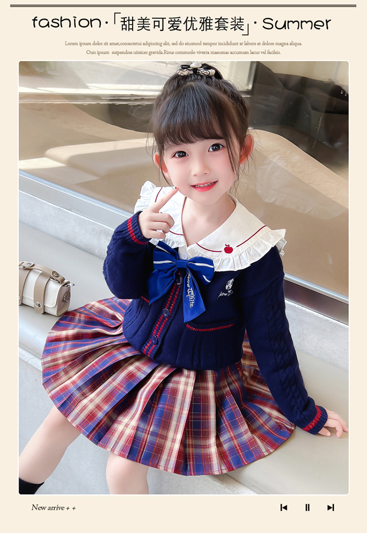 Niña otoño vestido 2022 nuevo niño aire chic suéter overfalda otoño bebé JK uniforme set pic 1