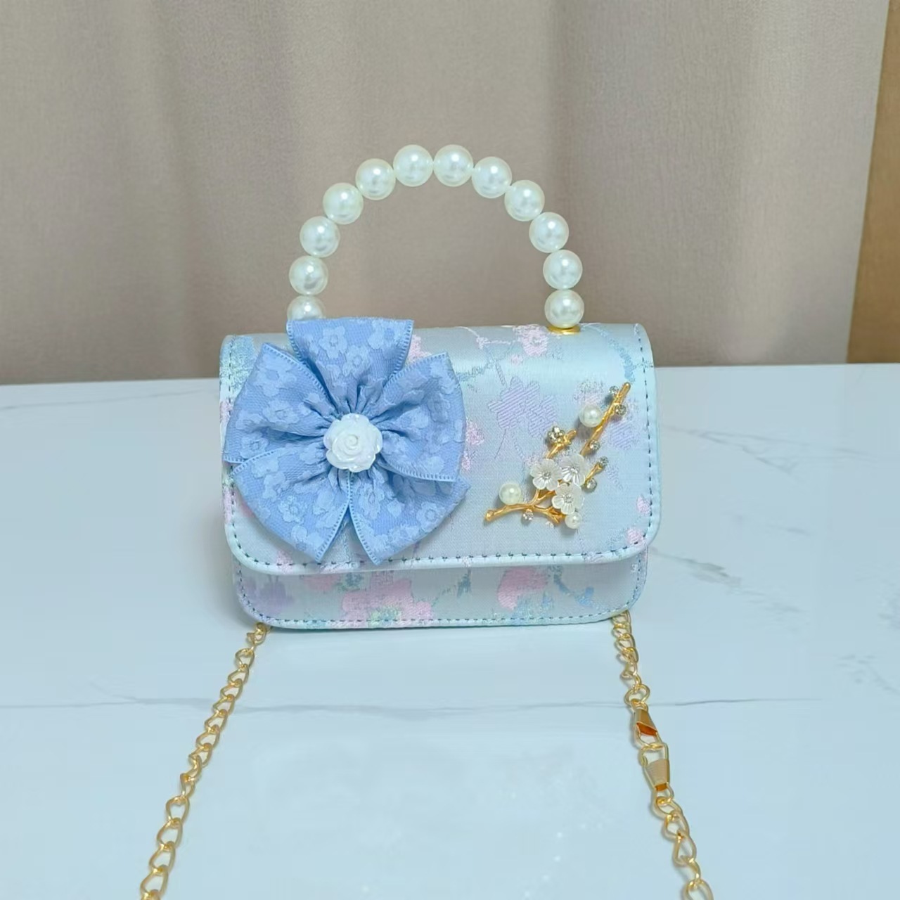 Bolsos infantiles de alto nivel, exquisitos antiguos, bolsos de cambio de niña, bolsos de mano de perlas de princesa, bolsos de almacenamiento