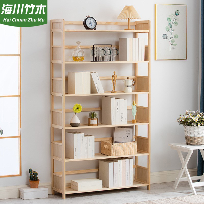 Madera maciza estantería pared pantalla piso almacenamiento rack hogar niños estantería sala de estar multi-capa simple armario