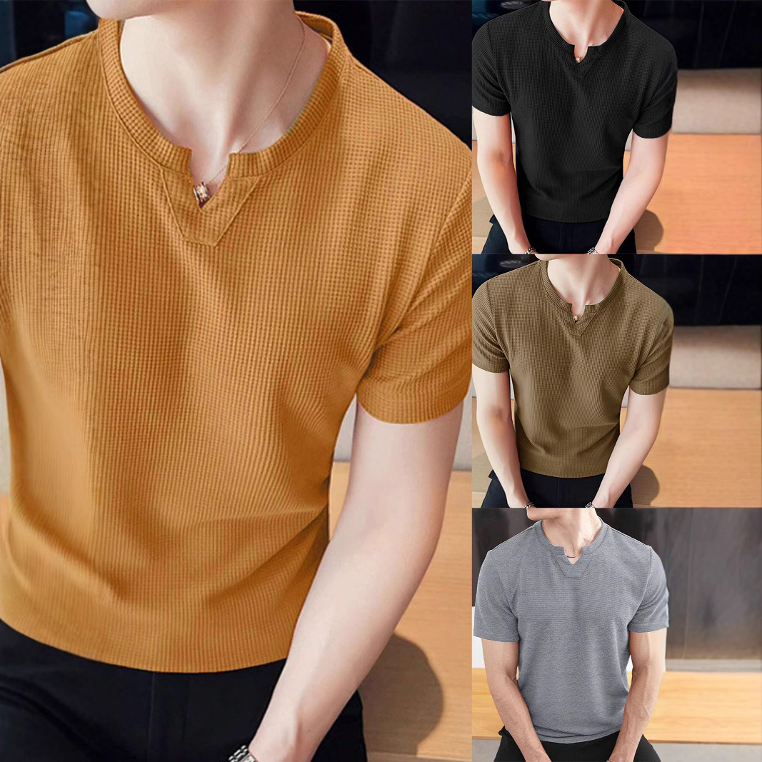 男跨境夏季新款运动休闲跑步锻炼健身房大弹力条纹速干男式短袖t