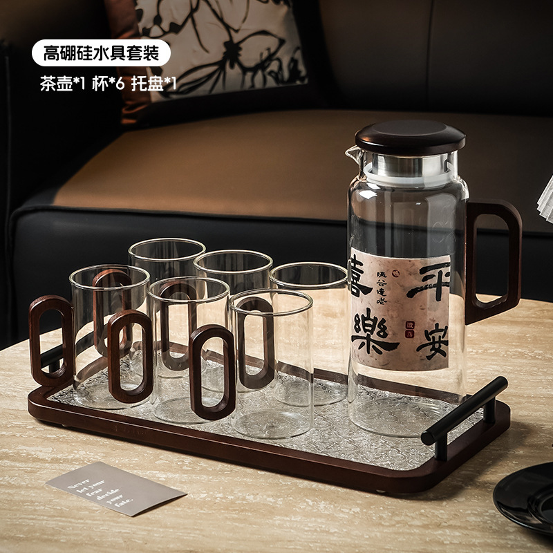スモークグレー木製ハンドル単層カップ高ホウケイ酸耐熱ガラスティーカップ飲料水増粘ガラス新築祝いギフト|undefined