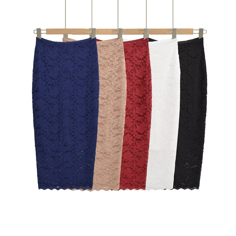 Pure Lust Style Back Slit Mid-Length Lace Skirt for Women Summer Retro Slimming Hot Girl Hip-Hugging Long Skirt Pure Lust Style Back Slit Mid-Length Lace Skirt for Women Summer Retro Slimming Hot Girl Hip-Hugging Long Skirt