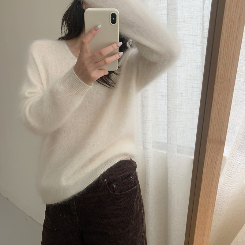 Early Autumn New Style Round Neck Pullover Brushed Wool Cashmere Knit Sweater for Women, Loose and Versatile Base Layer Top Early Autumn New Style Round Neck Pullover Brushed Wool Cashmere Knit Sweater for Women, Loose and Versatile Base Layer Top