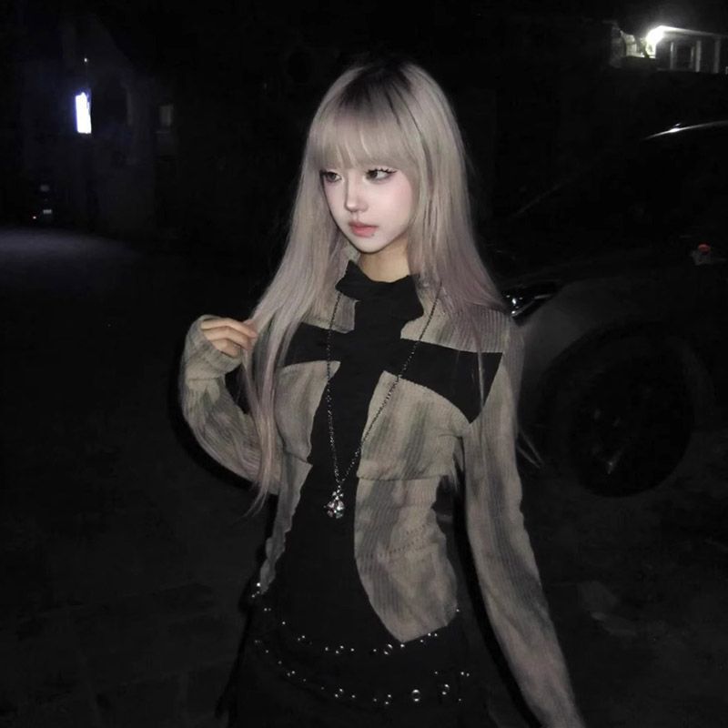 American Cross Slim-fit Spice Girl Long-sleeved T-shirt Punk Street Drag Cool Color-matching Niche Top Cross-border Hair