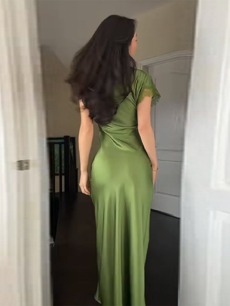 French Retro Satin One Shoulder Dress Slit Design Slim Fit Evening Gown Vintage Formal Party Dress For Women_ecoleips.com