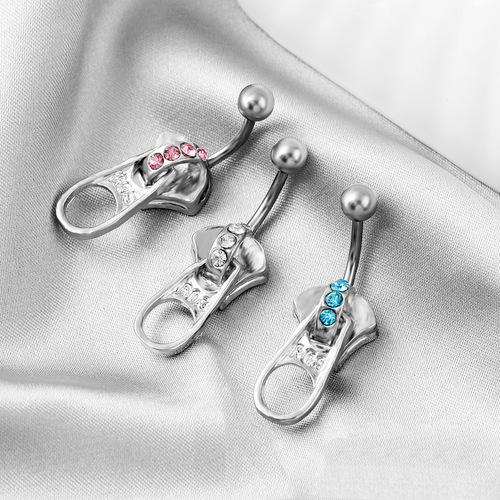 New AliExpress best-seller jewelry rhinestone zipper belly button ring belly dance navel closure 