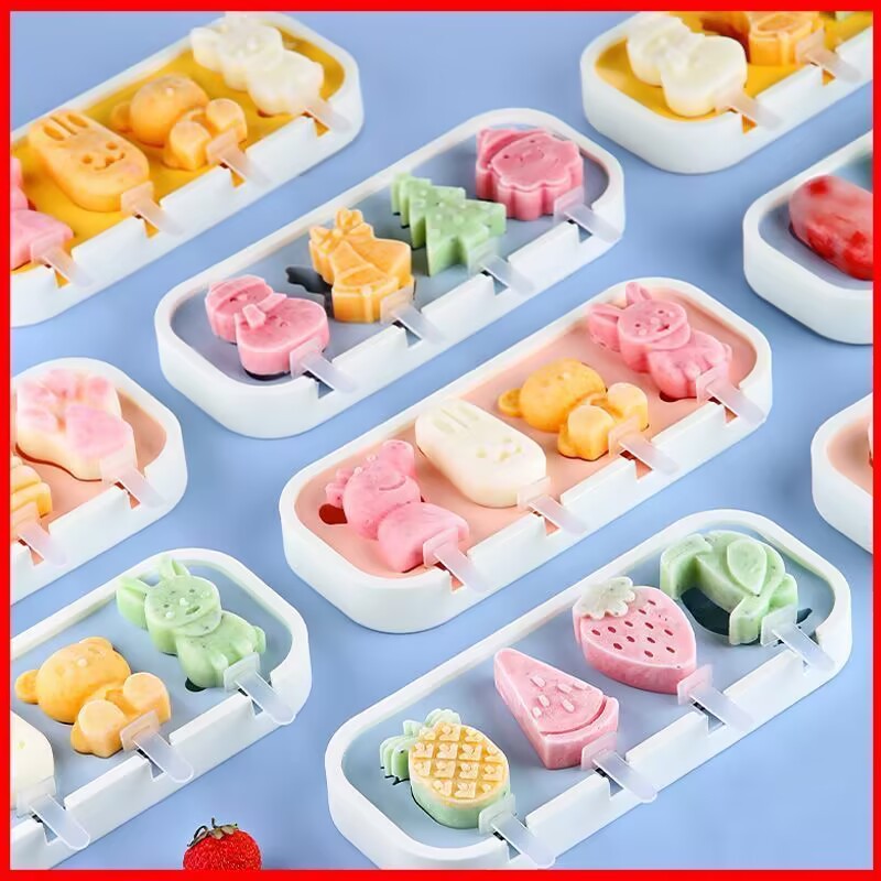Cheese Stick Mold Household Ice Cream Mold Box Homemade Kidsren's Cute Cartoon Popsicle Ice Cream Silicone Food Grade
