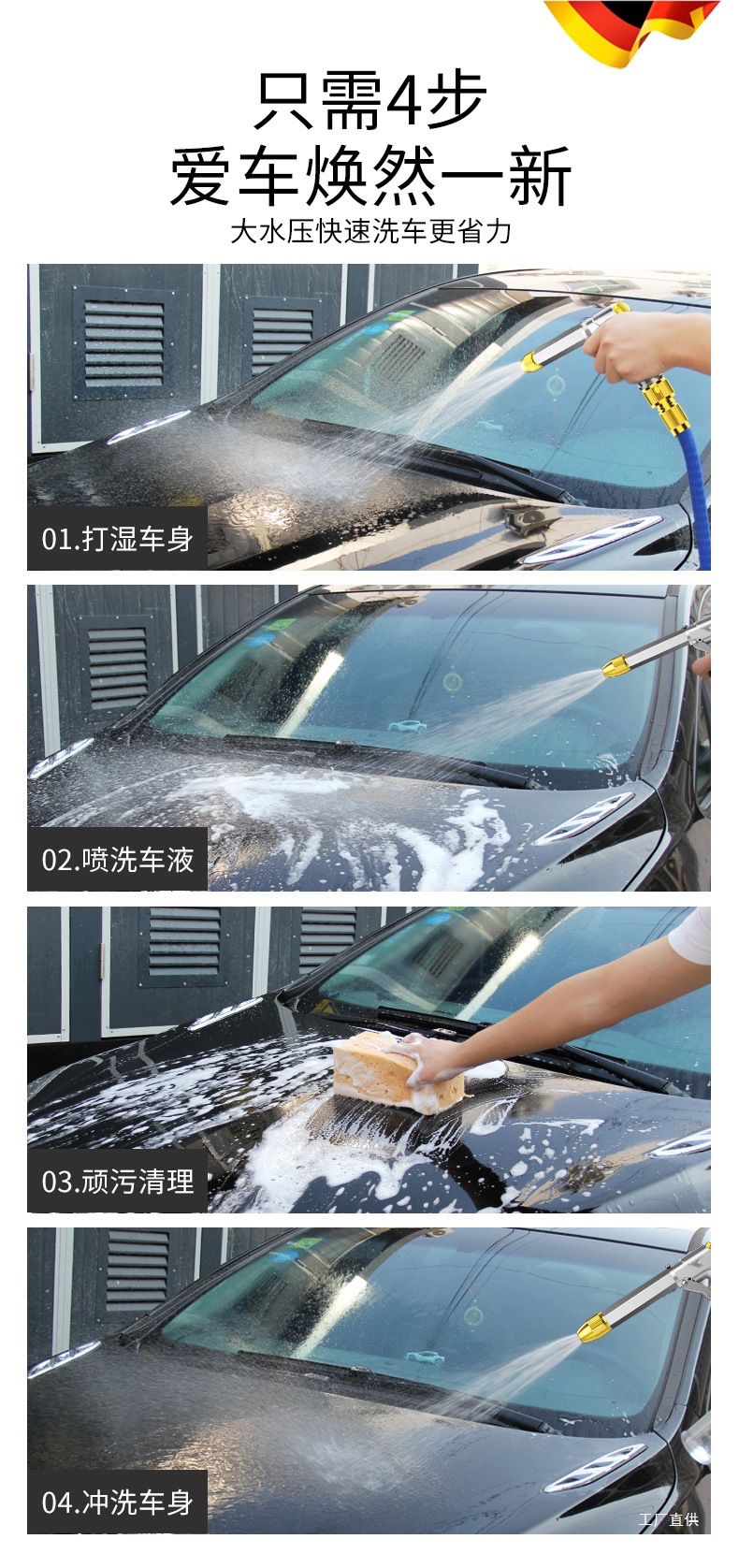 High-Pressure Car Wash Water Gun Household Tool with Retractable Hose, Powerful Spray Gun Nozzle for Washing Cars and Floors by Peihui