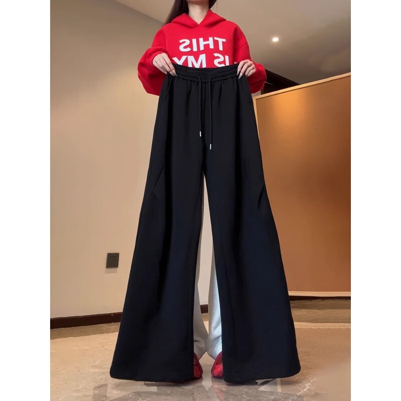 Pure Black American Style Machete Sweatpants Men's Spring and Autumn Straight Loose Wide Leg Pants cleanfit Sports Casual Pants