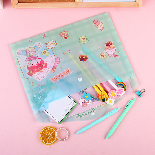 Cute Korean small fresh a4 file bag snap button large capacity student storage test paper stationery cartoon information bag