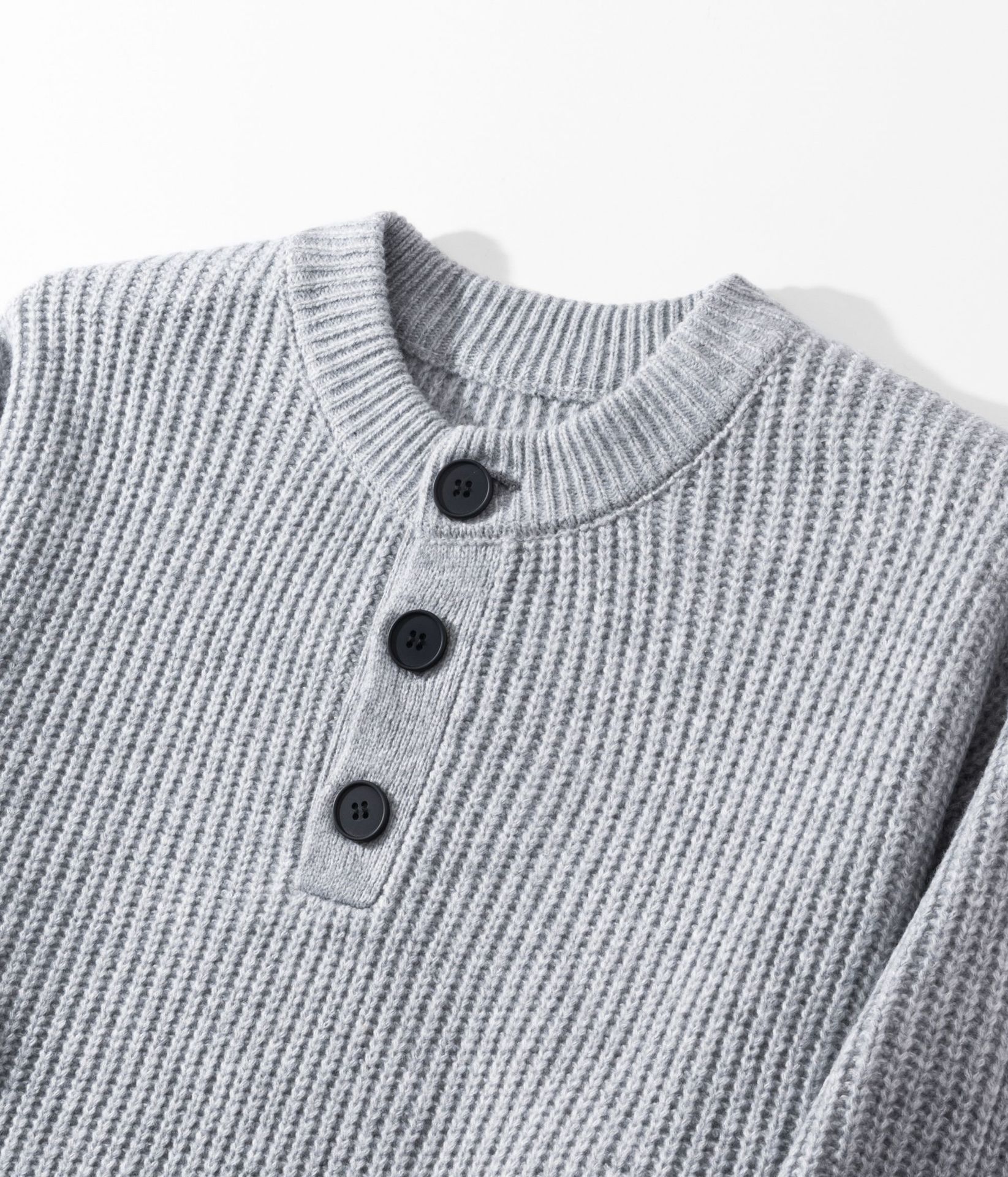 Pull homme à col en V boutonné - Pull en maille coupe ample rétro pour l'automne et l'hiver (Noir/Gris, S/M/L/XL)_voghion.com