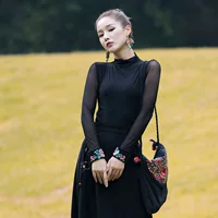Real Shot Весна и осень Новый маленький дизайн с высокой шеей Сетчатая манжета для шитья с вышивкой Высокая эластичность Удобное похудение