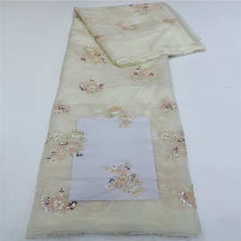 重工欧根纱珠管绣亮片刺绣蕾丝布料婚纱料礼服连衣裙旗袍面料lace