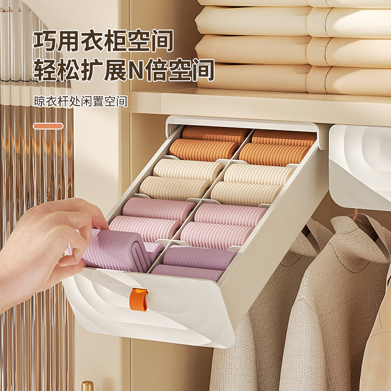 吊り下げ下着収納ボックス、パンチフリー下着コンパートメントプラスチックボックス、ワードローブキャビネットトップ引き出しタイプの靴下収納ボックス|undefined