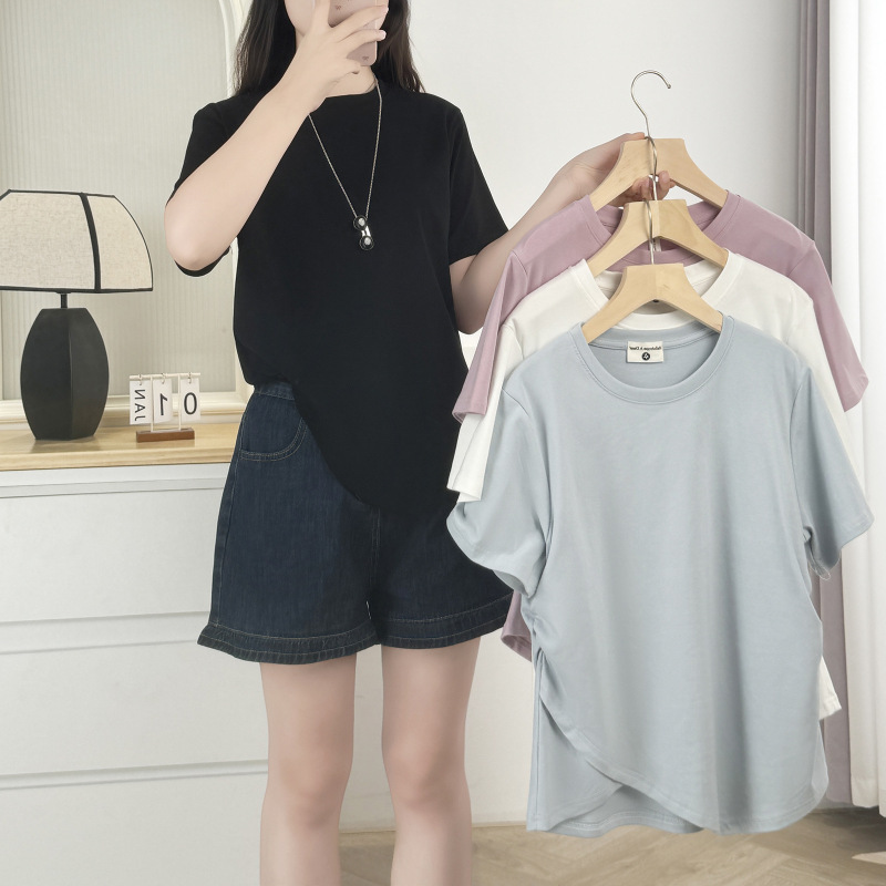 大きいサイズウエスト不規則半袖 100kg ファット MM 夏の新しいスリムカジュアル無地ラウンドネック Tシャツ 7266|undefined