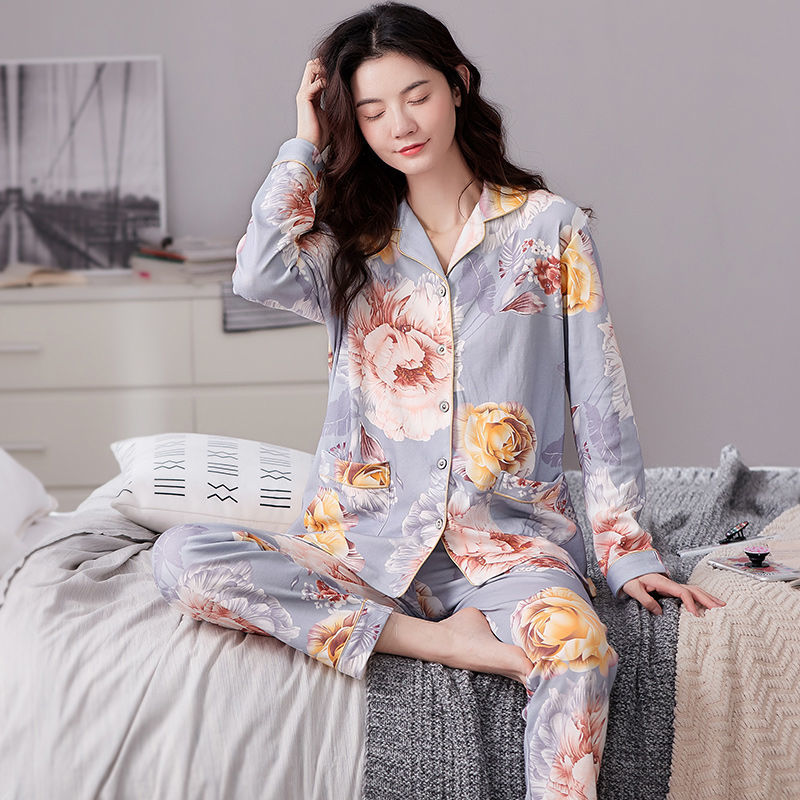 Más tamaño % Pijama de algodón traje de invierno de manga larga de primavera y otoño de las mujeres de mediana edad homewear se puede usar fuera