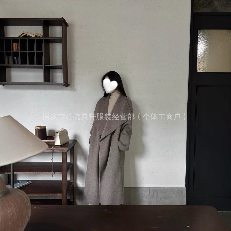 Autumn and Winter Large Lapel Classic 5W New Style Over-The-Knee Elegant Versatile Korean Camel Double-Sided Woolen Outwear Jacket for Women