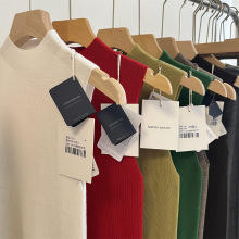 上海单农针织/2025无缝精纺纯羊毛秋冬半高领背心女毛衣西装打底