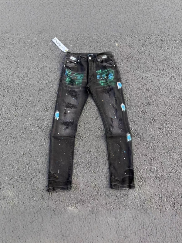 クロスボーダーPURPLE-BRAND正規版刺繍入り高伸縮性スキニーデニムパンツ、スリムフィットロングパンツ、高伸縮性スリムフィット|undefined