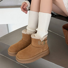 暖呼呼洋气舒适增高厚底雪地靴2025冬松糕中筒加厚保暖毛毛短靴女