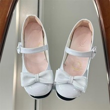 粉色单鞋蝴蝶Lolita高跟鞋一字扣圆头玛丽珍鞋学院风中跟洛丽塔皮