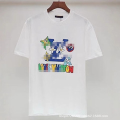 高バージョンクロスボーダー小道夏男女同モデルシンプルVプリント100% 純綿カジュアル半袖tシャツ