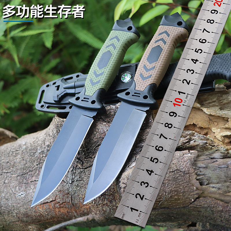 Supervivencia al aire libre cuchillo recto multifuncional salvaje supervivencia brújula cuchillo direccional ventana herramienta de supervivencia portátil cuchillo recto pequeño