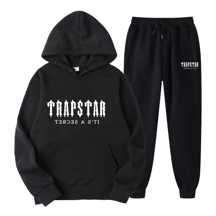 New TRAPSTAR Letter Print Men's and Women's Sportswear Fleece Two-piece Loose Casual Hooded Sweater Set