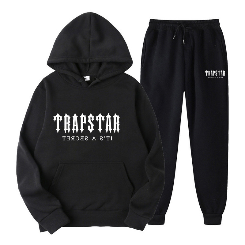 New TRAPSTAR Letter Print Men's and Women's Sportswear Fleece Two-piece Loose Casual Hooded Sweater Set