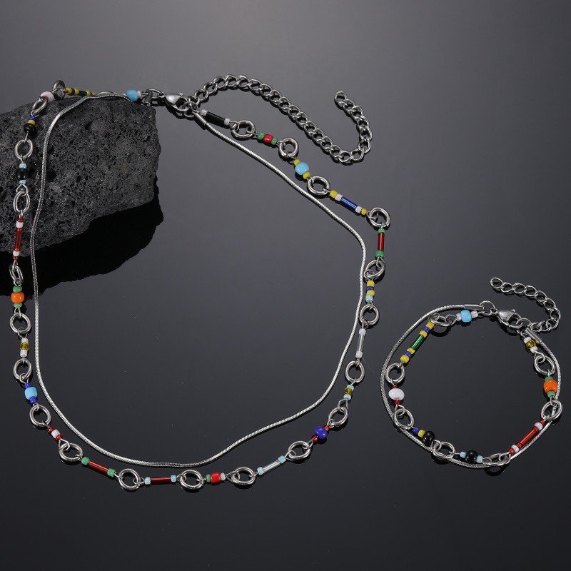 Ig Style Cool Style Circle Titanium Steel Beaded Layered Plating Bracelets Necklace display picture 1