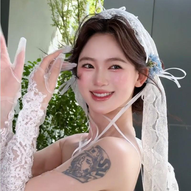 法式浪漫新娘蕾丝蝴蝶结长款发带韩式造型头饰森系写真旅拍头纱|undefined