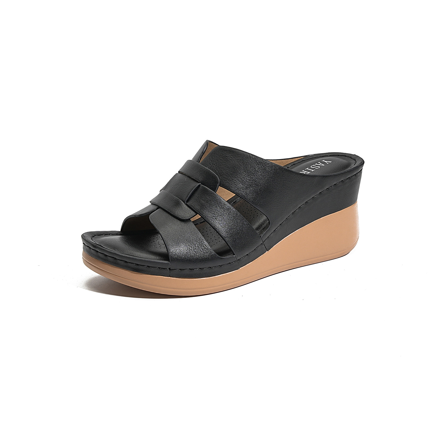 New 2026 European and American Style Women's Sandals, Cross-Border Stitched Mom Shoes, Large Size Sandals, Wedge Slippers 5055-3
