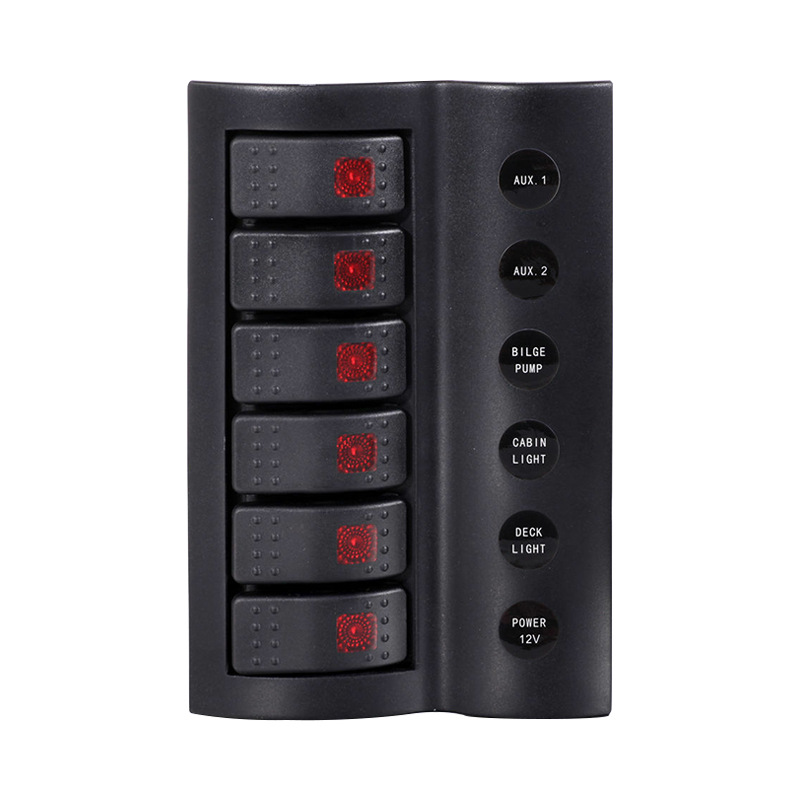 6位带过流保护器开关面板 3脚 ON-OFF 单灯 塑胶款 12-24V输入 MP