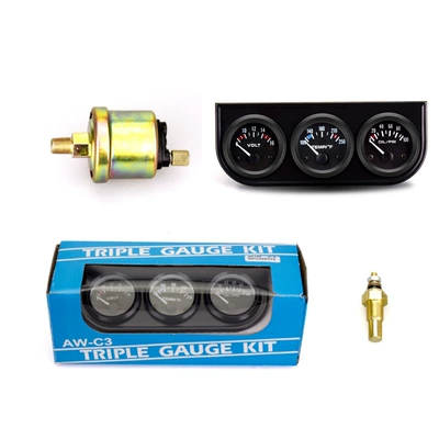 triple water temperature oil | automobile instrument - black-surface-and-black-circle-voltage-816v-water-temperature-100250-oil-pressure-0100psi