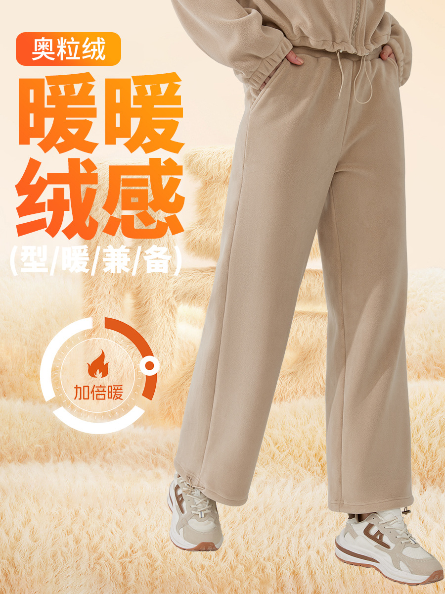Pantalones de chándal de lana polar de invierno forrados de lana polar engrosada pierna ancha Deportes pantalones de Mujer Pantalones de fitness de Yoga de lana