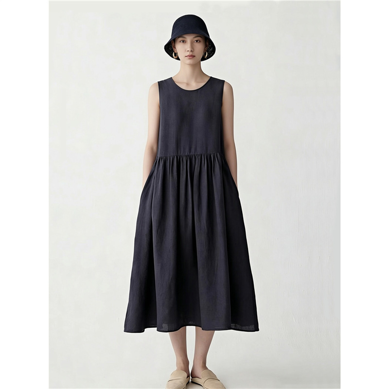Mall Same Style Collection 2026 Spring/Summer New Linen Plain Sleeveless Long Dress for Women