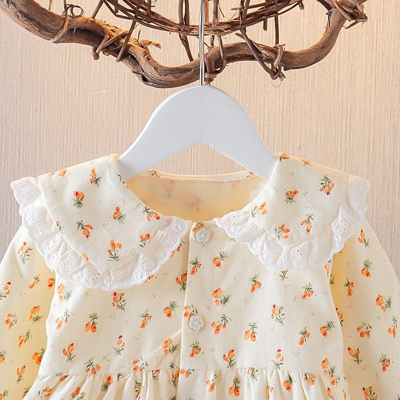 456 Months Baby Girl Spring and Autumn dress Baby Floral Dress Sweet Western Style Girl 1-3 Years Old Princess Dress Korean Style