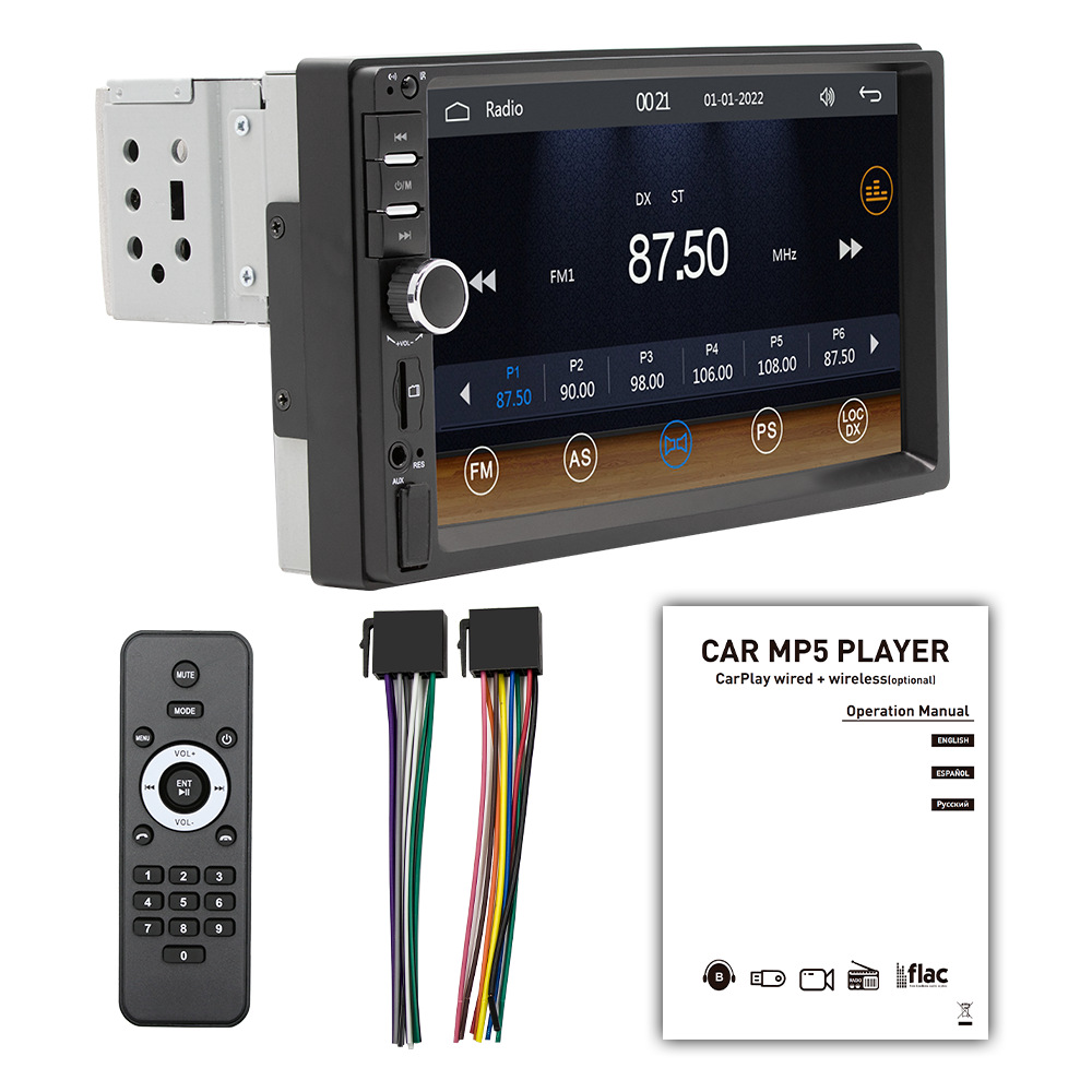 reproductor MP5 de alta definición de 7 pulgadas Apple carplay / Android auto radio Bluetooth universal para automóviles