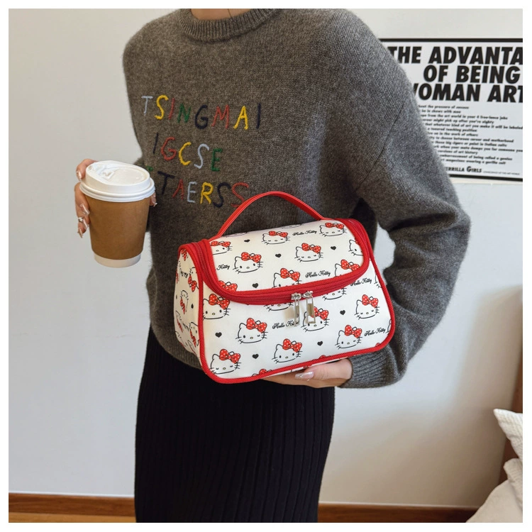 Cosmetic bag Hello Kitty handheld universal, large capacious storage, printed design