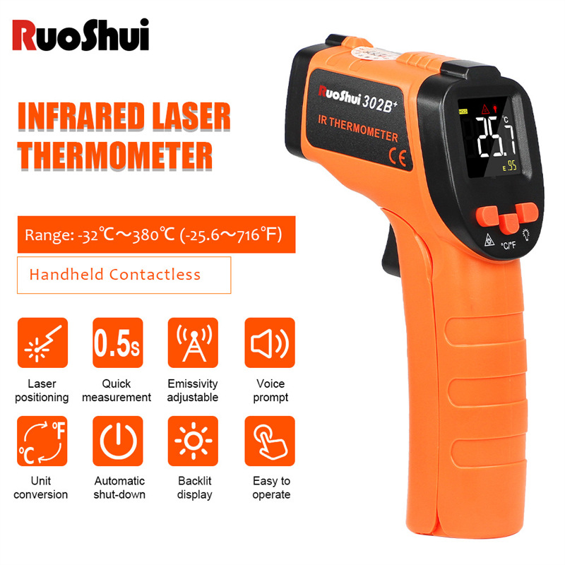 胜利仪器RUOSHUI 302B+ 工业测温-32℃~380℃英文版 红外测温