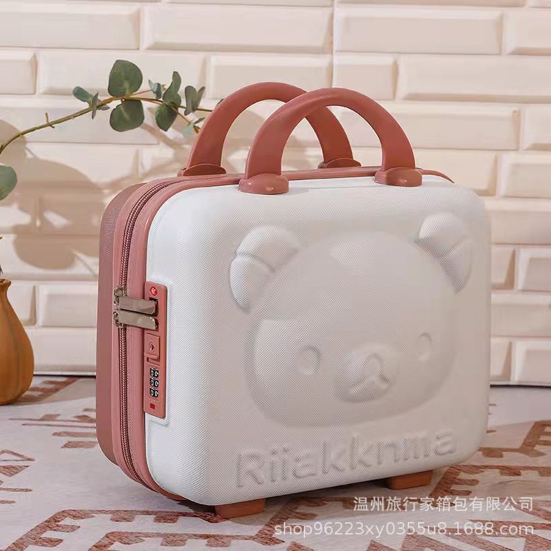 Mini maleta portátil 14 pulgadas 16 pulgadas caja de regalo de maquillaje pequeña bolsa de almacenamiento con cifrado oso de dibujos animados