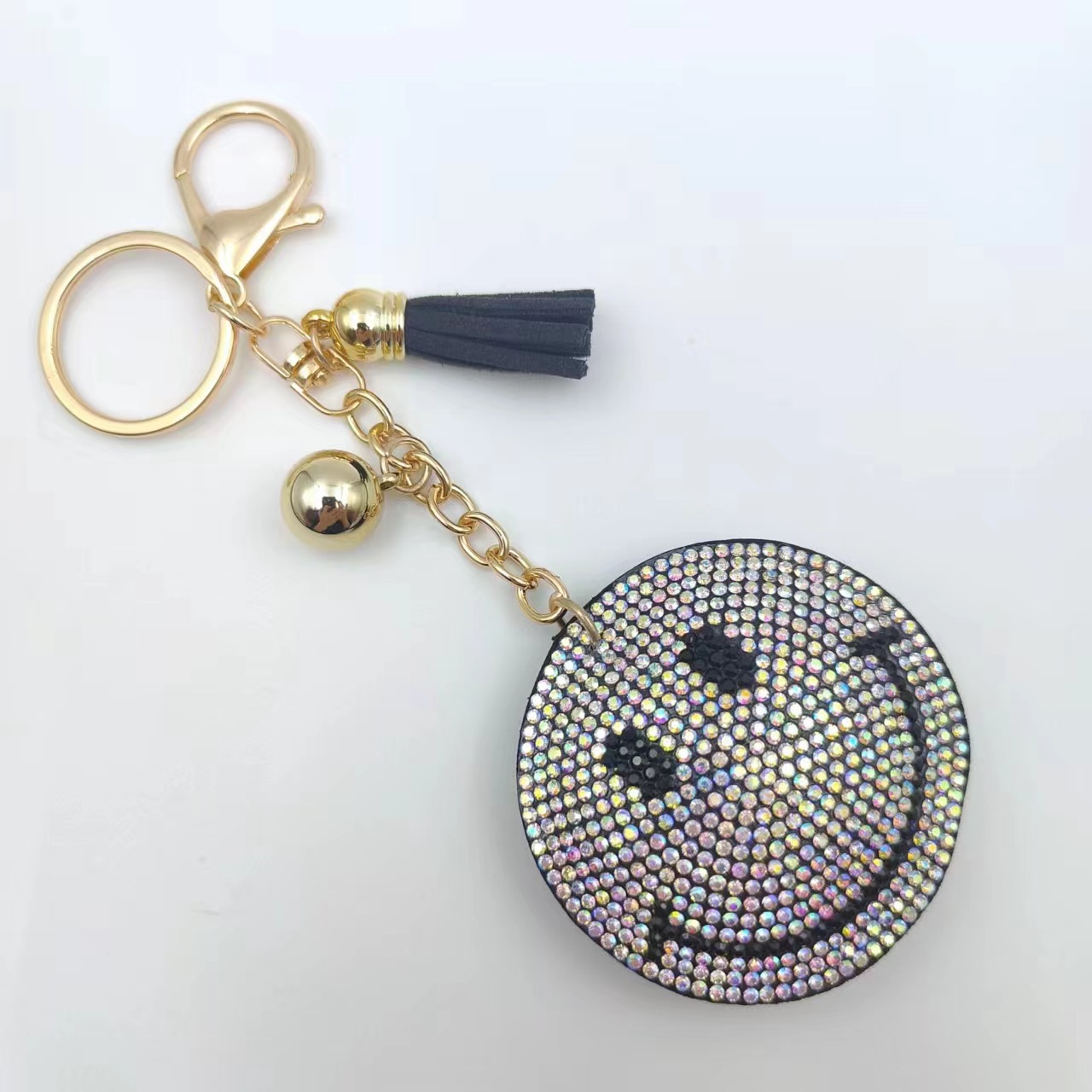 Nuevo creativo cara sonriente coreana llavero de diamante de moda borda de dama bolsos colgantes joyerías de comercio exterior al por mayor