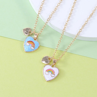 Cross-Border fashion children's jewelry dripping glitter love necklace cute rainbow BFF good friend necklace set