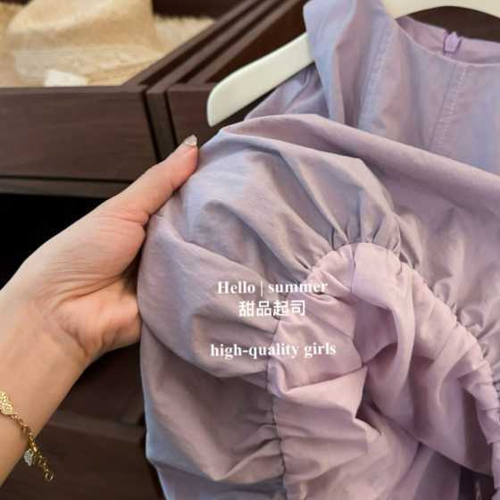 [Dessert cheese] Taro puree! South Korea children's clothing girl's cute purple bud high-grade pure cotton vest
