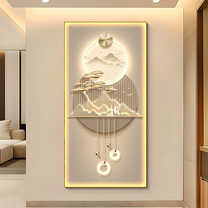 现代轻奢玄关装饰画入户门麋鹿走廊过道挂画客厅茶室山水壁画灯画|undefined