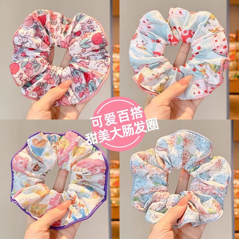 Lindo lazo para el cabello del intestino grueso floral para niños, niña no lastima el cabello, cuerda para la cabeza, cuerda para la cabeza, niña, banda elástica de cola de caballo alta