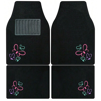 Universal Foot Pad Car Upper Protective Carpet - butterfly-black-border-universal-car-floor-mat-set