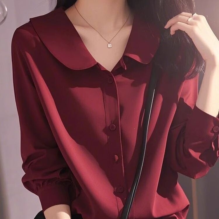 High-End Red Doll Collar Long-Sleeved Shirt for Women 2026 Spring New Style Top French Fashion Unique and Beautiful Shirt High-End Red Doll Collar Long-Sleeved Shirt for Women 2026 Spring New Style Top French Fashion Unique and Beautiful Shirt